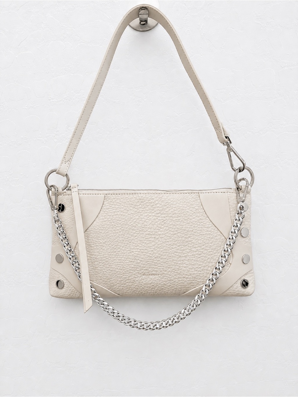 Hammitt Kyle Handbag in Western Rein White Leather - WITH Silver Chain Strap